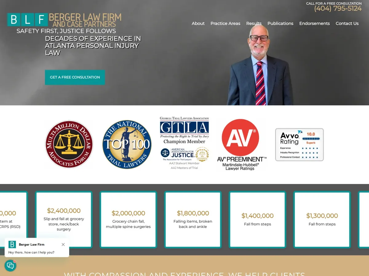 Screenshot of the Berger Law Firm website homepage