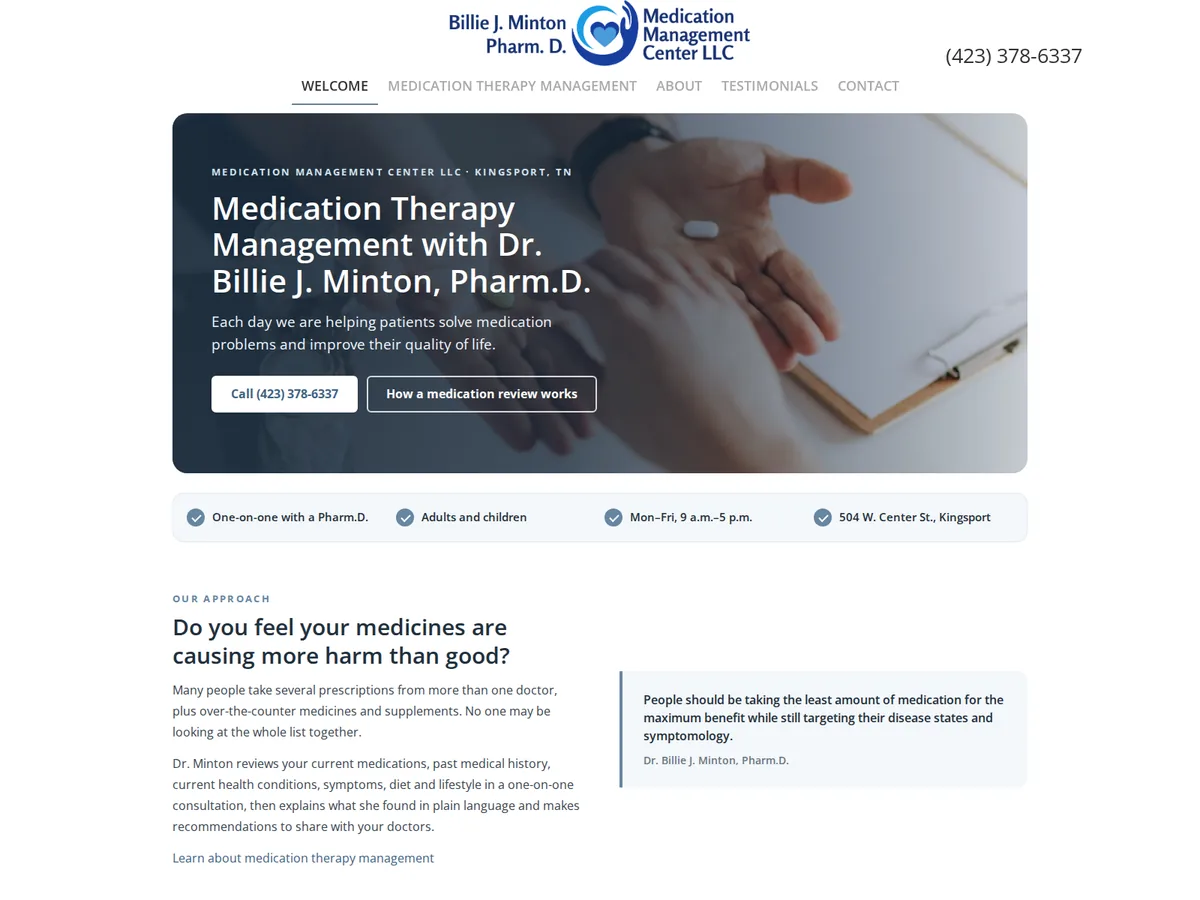 Screenshot of the Medication Management Center website homepage