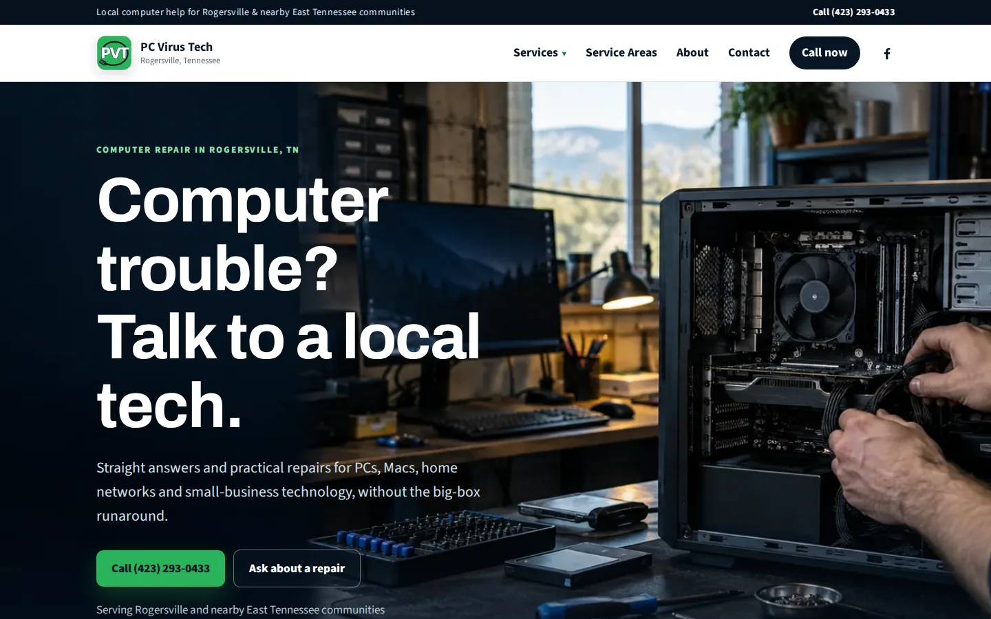 PC Virus Tech homepage on desktop