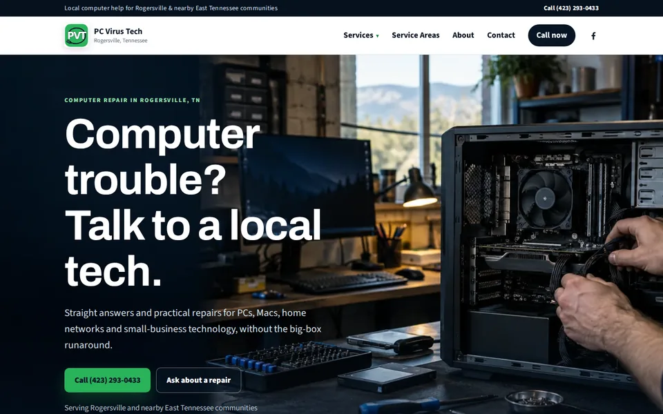 PC Virus Tech homepage on desktop